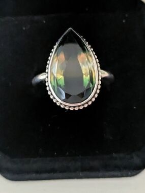 Silver Teardrop Mystic Green Solitaire Ring
